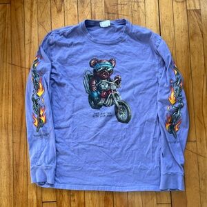 Teddy Fresh Shirt Men's L Purple Bear Motorcycle “Just Had Tea With Your Mom”